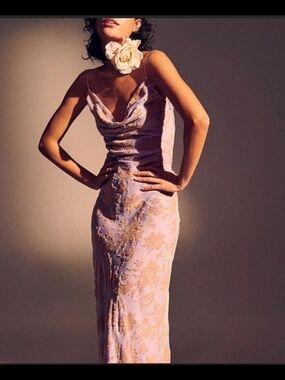 Rat & Boa Lavender Slip Maxi Dress with Gold Floral Lace